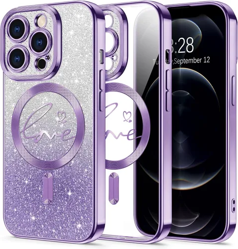 Vista 89 de Hython Funda para iPhone Air con purpurina, compatible con MagSafe Love Heart fundas magnéticas transparentes para teléfono para mujeres y niñas
