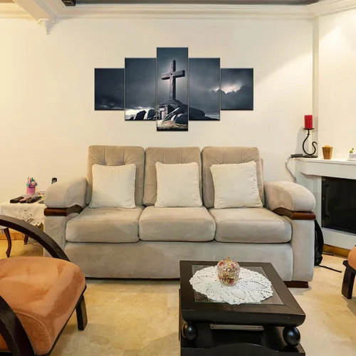 Vista 3 de Lienzo impreso con texto en inglés «The Cross of Jesucristo» (La cruz de Jesucristo), cuadro cristiano religioso, arte de pared, pintura