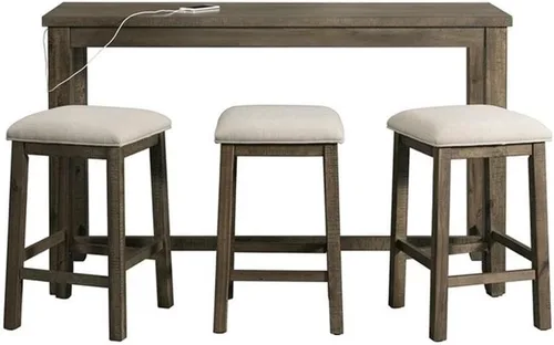 Vista 11 de BOWERY HILL Juego de mesa contemporánea multiusos para el hogar, bar, sala de estar, sofá con 3 taburetes tapizados en tela de nogal y gris pardo