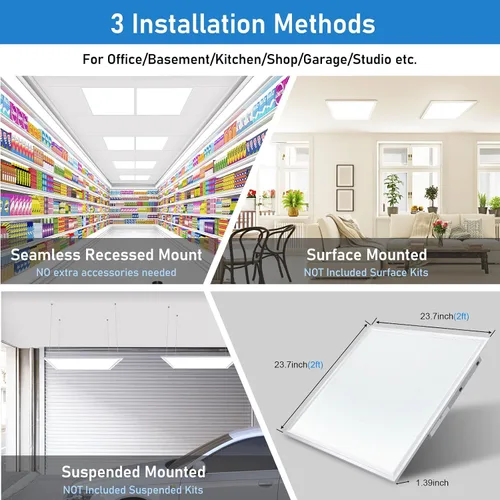 Vista 6 de AIKVSXER Luz de Panel Plano LED de 40W 2x2 - Paquete de 4, 4400LM con Cambio de Color 3000K/4000K/5000K, Luces LED Empotradas Regulables de Techo