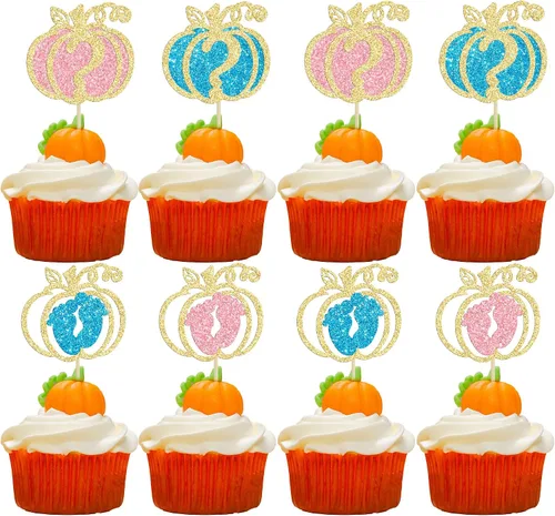 Vista 33 de 24 adornos de calabaza para cupcakes con purpurina para otoño, hojas, flores, calabaza, cupcakes, decoración de pasteles para Halloween, decoración