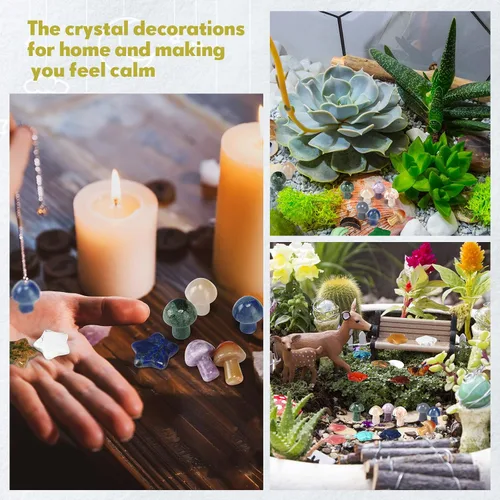 Vista 4 de Nuenen 54 piezas de piedras de preocupación en forma de hongo, luna y estrella, mini piedras para pulgar, decoración de escultura, piedras preciosas