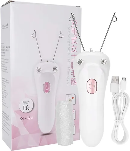 Vista 7 de Ejoyous Depiladora eléctrica de hilo de cejas de cara, carga USB, máquina de depilación de hilo de algodón, mujeres niñas damas