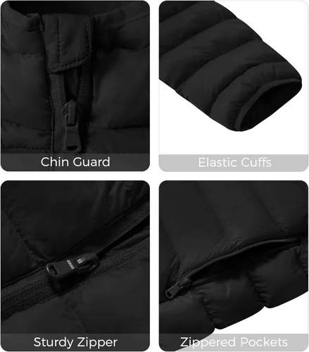 Vista 4 de Wantdo - Chaquetas de invierno ligeras para hombre, chaqueta puffer cálida, abrigo acolchado con capucha