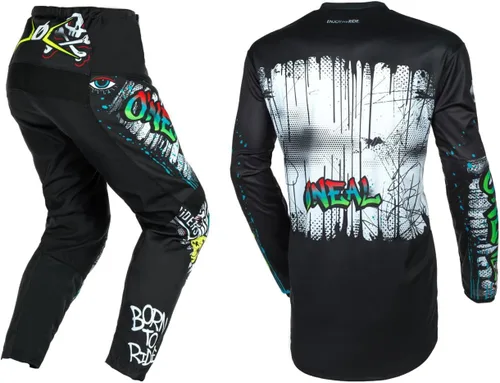 Vista 2 de O'NEAL 2024 Youth Element Rancid Motocross Offroad Jersey Combo, Negro/Blanco