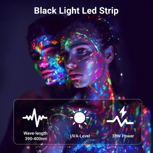 Vista 5 de Barra de Luz Negra LED de 38W Barras de Luz Negra con Enchufe e Interruptor Ilumina Área de 22x22 pies para Fiesta Fluorescente Fiestas de Halloween