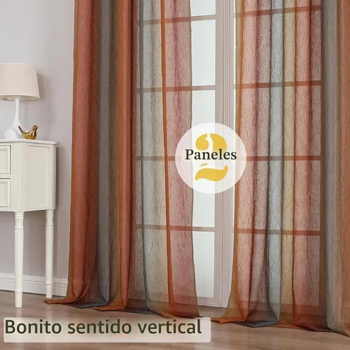 Vista 7 de OWENIE Cortinas transparentes degradadas para dormitorio, sala de estar, 96 Naranja y Verde
