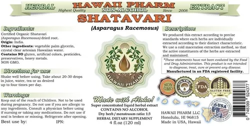 Vista 2 de Shatavari Extracto líquido sin alcohol, suplemento natural de glicerita de raíz de Shatavari (Asparagus Racemosus), Hawaii Pharm, EE. UU., 32 onzas