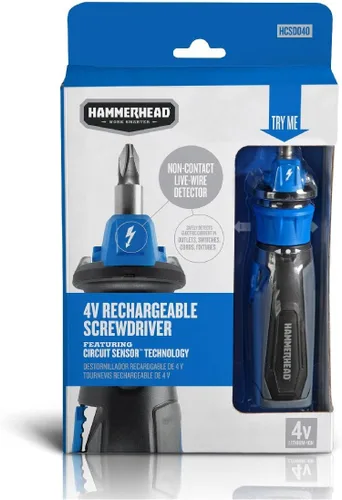 Vista 8 de HAMMERHEAD Destornillador recargable de litio de 4 V con sensor de circuito patentado y kit de 9 puntas con innovador agarre de broca
