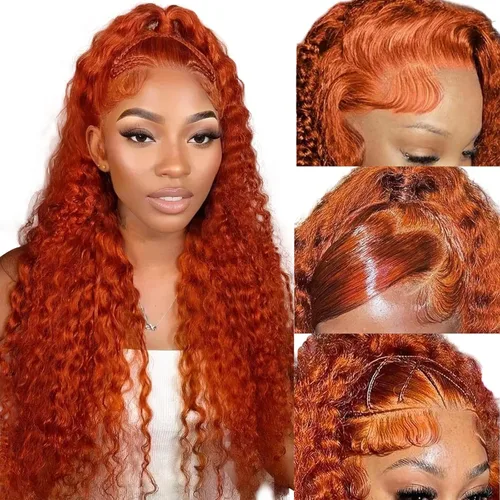 Vista 25 de Pelucas de cabello humano con encaje frontal lacio HD transparentes de 13 x 4, color degradado Ombre, onda profunda de 4/27, pelucas de encaje