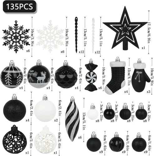 Vista 4 de Artmag Juego de 135 piezas de adornos de bolas de Navidad, bolas de Navidad pre-atadas inastillables de plástico surtidas para decoración colgante