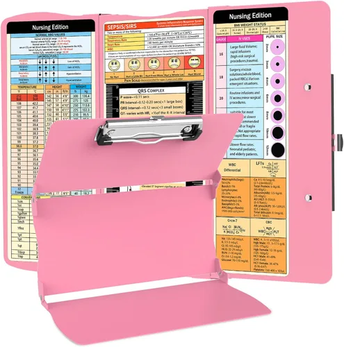 Vista 12 de Portapapeles plegable de enfermería: Portapapeles de enfermería médica con hojas de trucos de enfermería de aluminio, 3 capas, tamaño de bolsillo