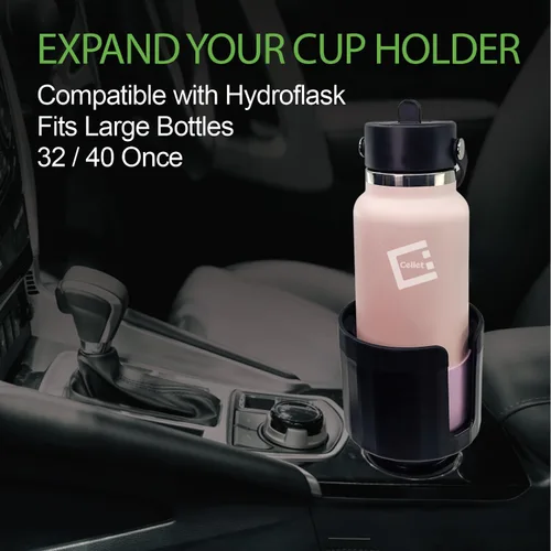 Vista 3 de Portavasos expandible para automóvil con base ajustable para botellas grandes, compatible con Hydro Flasks de 32/40 onzas