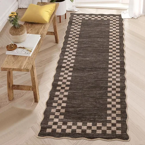 Vista 74 de GarveeHome Alfombra lavable de 5 x 7 pies para sala de estar, alfombra Beige festoneado