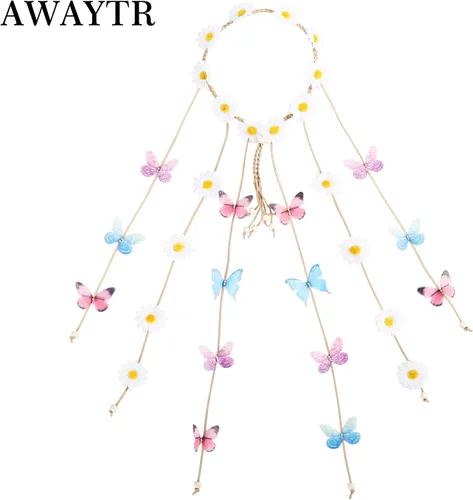 Vista 2 de AWAYTR Diadema de girasol para mujer, hippie, bohomia, cuerda de plumas, coronas para niñas