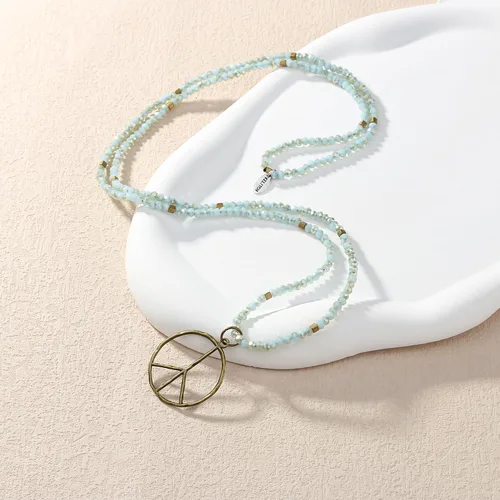Vista 4 de KELITCH - Collar clásico con dije de signo de paz, de hippie, de amor, con cuentas de cristal esmerilado