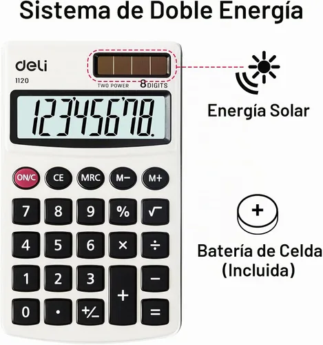 Vista 6 de Calculadora, Calculadoras Básicas de Función Estándar Deli, Calculadora de Oficina de Energía Dual Solar y Batería con Cubierta, Panel de Metal