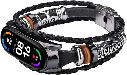 Vista 6 de Mi Band 6 - Correa de repuesto de cuerda trenzada retro con hebilla de metal, elemento de cuentas, pulsera ajustable para bricolaje, accesorios