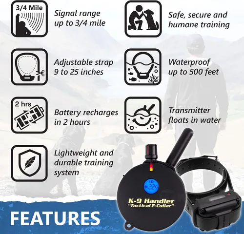 Vista 2 de Educator Collar táctico K9-400 para entrenamiento de perros con control remoto, rango de 3/4 millas, impermeable, 100 niveles de estimulación, modo