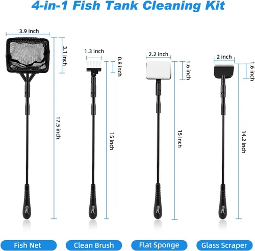 Vista 5 de hygger Limpiador de peceras pequeñas, kit de herramientas de limpieza de acuario con asa, raspador de algas marinas, red de pesca, cepillo