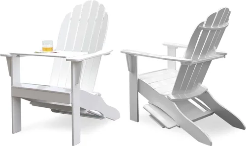 Vista 9 de Cambridge Casual Silla Adirondack Magnolia de madera maciza de 2 piezas con mesa de bandeja, color negro