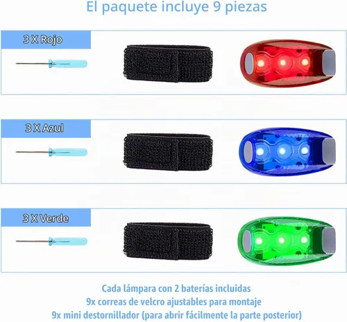 Vista 4 de Paquete de 9 Luces LED de Seguridad, Luz de Seguridad, Luces Estroboscópicas de Alta Visibilidad para Correr Usadas para Bicicleta, Caminar, etc.