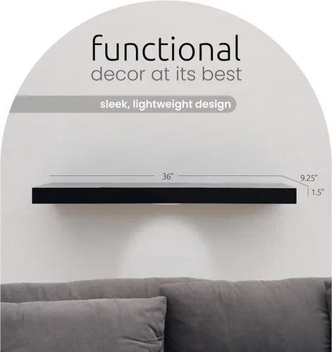 Vista 2 de Kiera Grace Stockholm Aberg - Estante flotante de luz LED, estantes de pared modernos con luces activadas por tacto, ideal para decoración del Negro