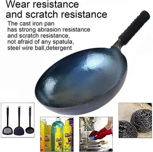 Vista 7 de Olla de hierro chino, woks de hierro multiusos, sartén para freír, forjado a mano sin revestimiento, olla antiadherente, wok, adecuado para estufas