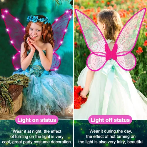 Vista 4 de quescu Alas de hadas iluminadas para adultos, alas de mariposa LED para niñas y mujeres, disfraz de Halloween, regalos para niños
