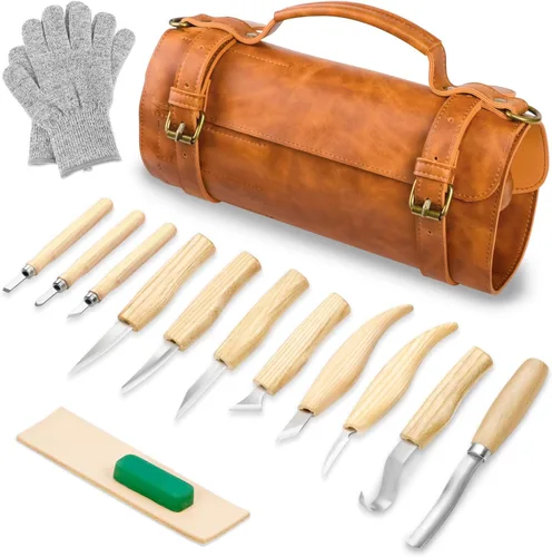 Vista 10 de Kit de Tallado de Madera Deluxe Tekchic - Cuchillo de Tallado, Juego de Cuchillos para Tallar Madera, Kit de Tallado de Madera para Principiantes