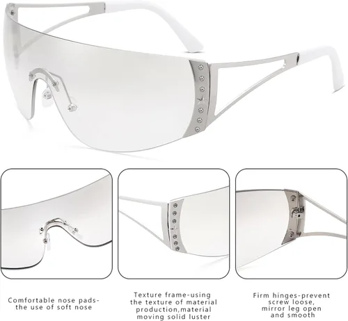 Vista 5 de Pro Acme Y2K - Gafas de sol sin montura envolventes con diseño de estrella, de gran tamaño, de 2000 S