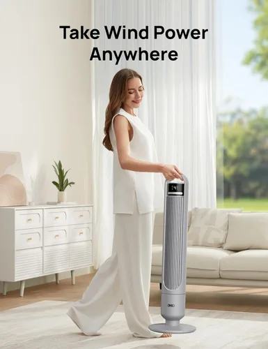Vista 7 de DREO - Ventilador de torre para dormitorio, ventilador oscilante de 90°, ventilador de pie Gris