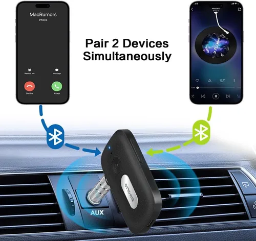 Vista 8 de SIMOLIO Receptor Bluetooth para automóvil, batería de 35 horas, control de volumen, cancelación de ruido, adaptador Bluetooth AUX Bluetooth