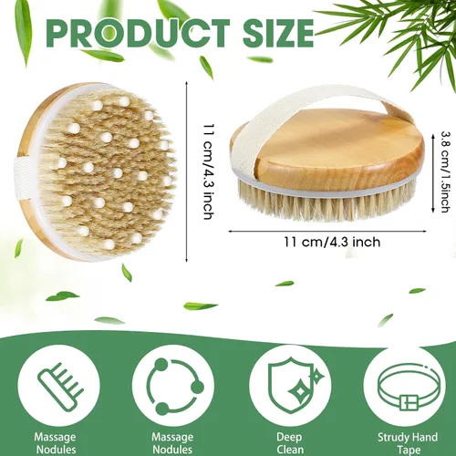 Vista 2 de Gejoy Cepillo corporal de cepillado en seco para drenaje linfático, cepillo exfoliante con nódulo de masaje, exfoliante corporal para piel seca