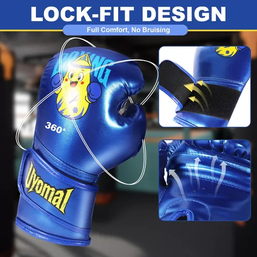 Vista 4 de Juego de guantes de boxeo para niños y niñas de 3-5-8-12 años, guantes de entrenamiento y entrenamiento juvenil para saco de boxeo, kickboxing, MMA