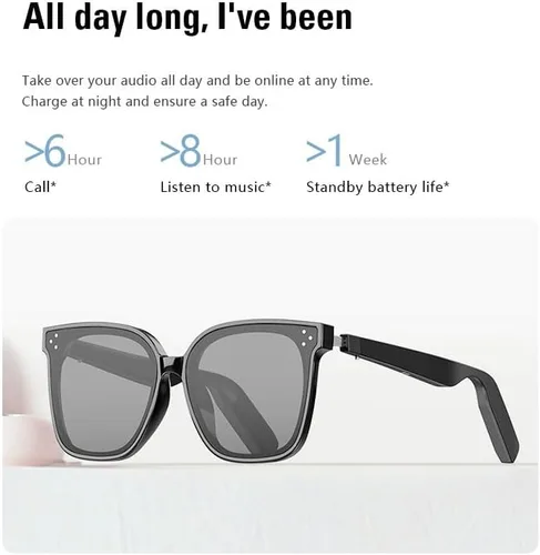 Vista 3 de Lentes de sol inteligentes Bluetooth para hombres y mujeres, gafas de audio con altavoces, protección UV400, asistente de voz, disparo remoto, carga