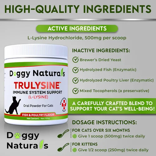 Vista 2 de Trulysine L-lisina para gatos Polvo oral de apoyo inmunológico de 4 oz/100 g – Gatos y gatitos de todas las edades, estornudos, secreción nasal