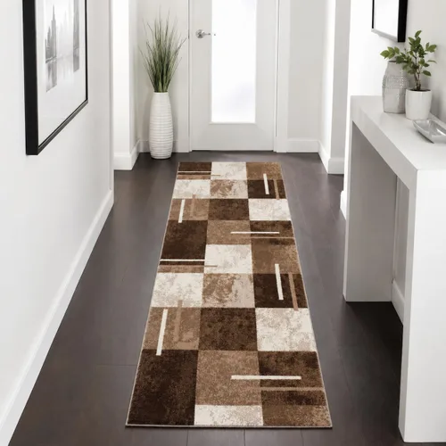 Vista 6 de Alfombra de diseño moderna con corte de contorno a cuadros en marrón beige, tamaño: 2' x 3'7