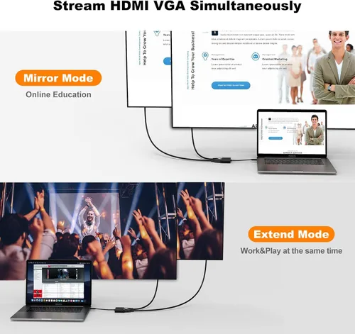 Vista 2 de CableCreation - Adaptador USB C a HDMI + VGA; adaptador USB tipo C (compatible con Thunderbolt 3) a HDMI 4K + VGA, compatible con MacBook Negro