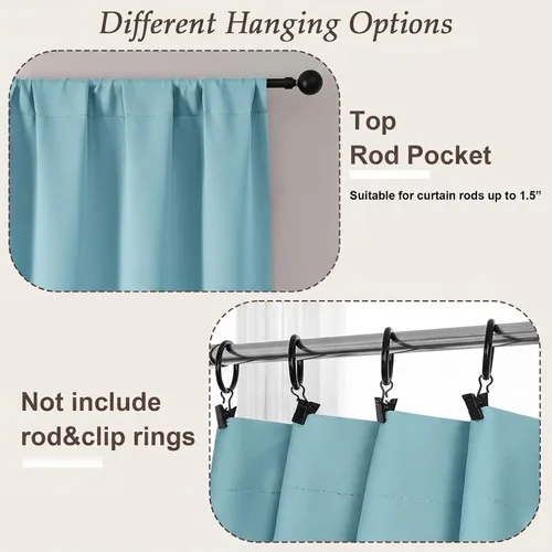 Vista 3 de Gwine Aqua Short Curtains 36 Inches Long - Small Half Window Kitchen Curtains Over Sink, Solid Blackout Curtain for Bathroom Basement Cabinet RV, 2