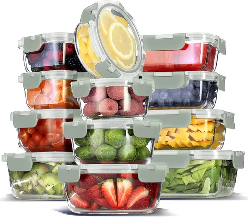 Vista 10 de EATEX 24 recipientes de almacenamiento de vidrio con tapas, 12 recipientes de almacenamiento de alimentos de vidrio con 12 tapas herméticas