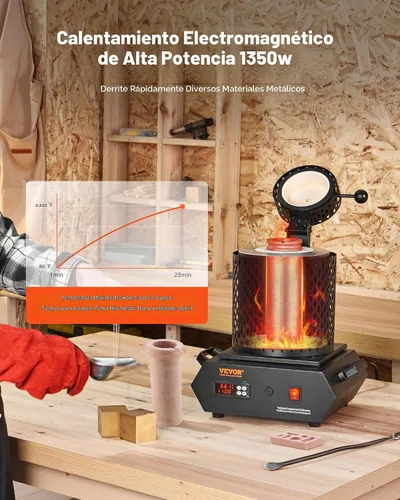 Vista 4 de VEVOR Horno de fusión de oro, 1350 W, 2102 ℉, horno de fusión eléctrico