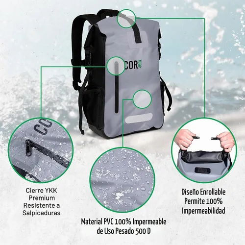 Vista 3 de COR Surf Mochila impermeable con funda acolchada para portátil de 25 L y 40 L, paquete enrollable resistente