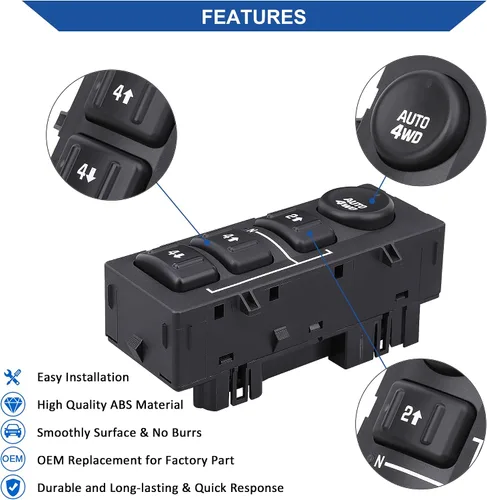 Vista 5 de Interruptor de caja de transferencia 4x4, botón de tracción en las ruedas 4WD, compatible con Chevrolet Silverado 2003-2007, Chevy Suburban, Tahoe