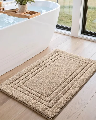Vista 4 de DEXI Tapetes de baño, 32 x 20 pulgadas, antideslizantes, lavables, absorbentes, de secado rápido, para ducha y fregadero, color beige