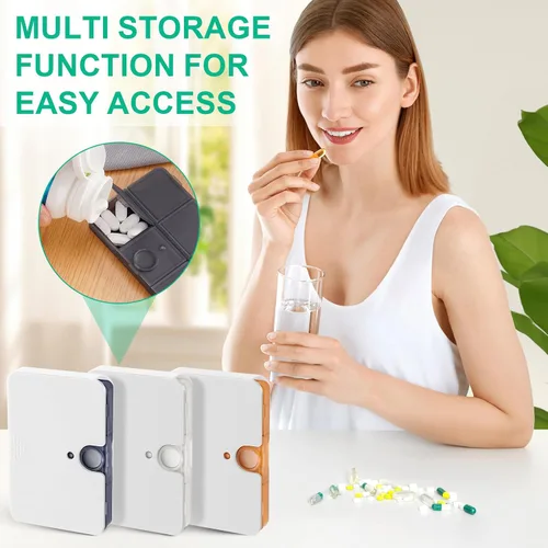 Vista 7 de Pastillero portátil, 6 compartimentos, pastillero de viaje para bolso o bolsillo, pequeño pastillero semitransparente, negro con orificio de bloqueo