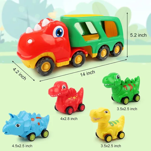 Vista 7 de Nicmore Juguetes para niños pequeños, camión de dinosaurios para niños: juguetes para niños de 2, 3, 4, 5 años, camión transportador de dinosaurios