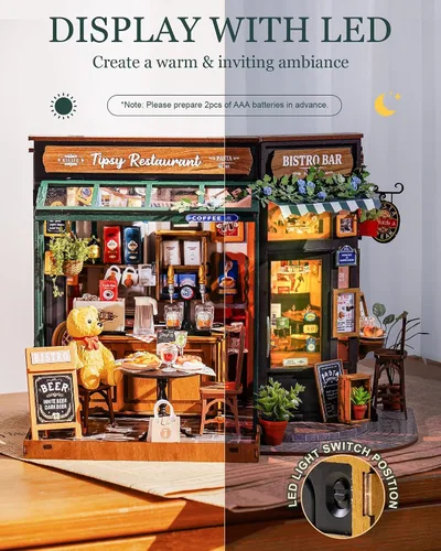 Vista 8 de Rolife - Kit de casa de muñecas en miniatura para cafetería, regalo creativo para adultos