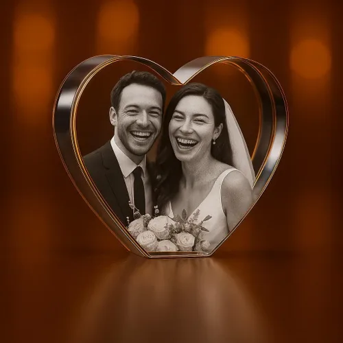 Vista 3 de Corazón de Cristal 3D Personalizado con Foto – Imagen Personalizada Grabada con Láser en Vidrio – Regalo Conmemorativo, de Boda, Aniversario