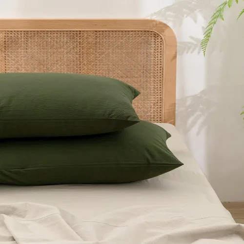 Vista 6 de BESTOUCH 100% Algodón Lavado Funda de Almohada para Cabello y Piel, Sensación de Lino, Suave, Cómoda, Transpirable, Juego de 2 Fundas de Almohada
